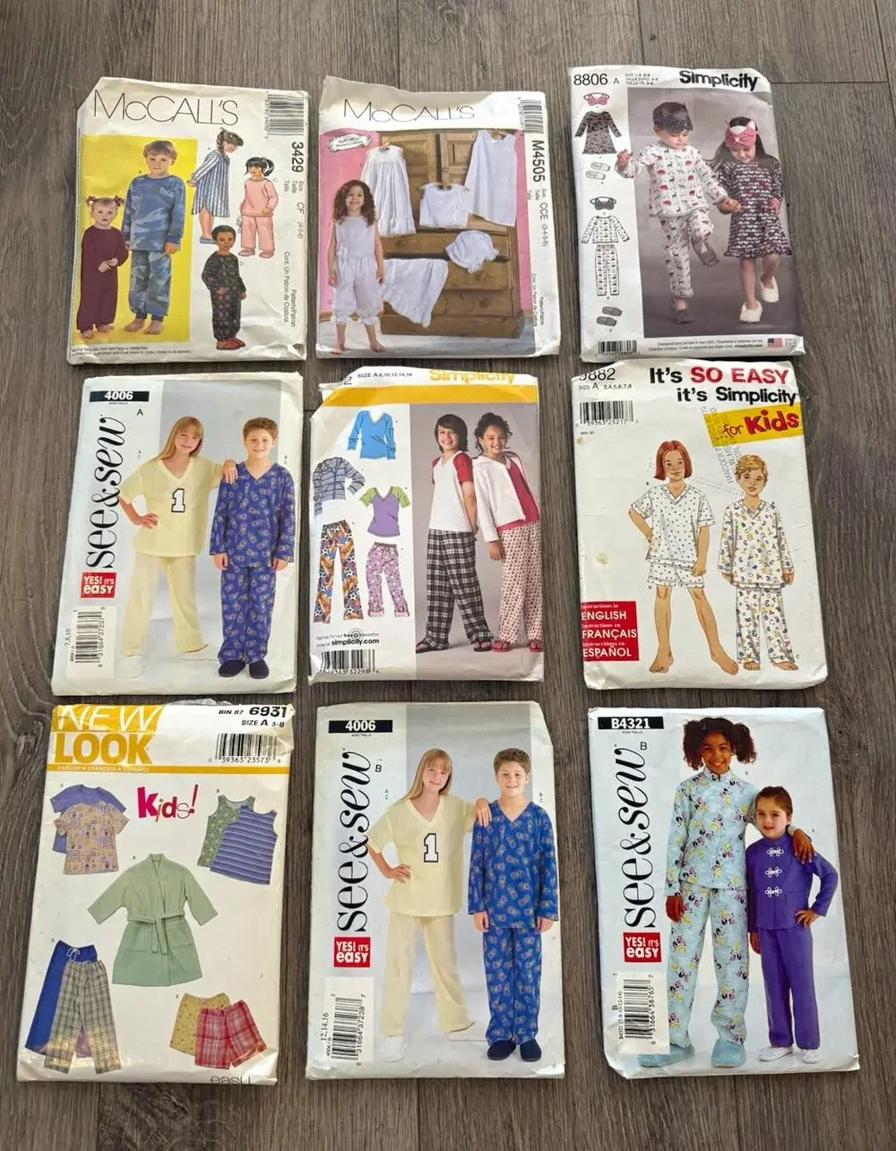 Lot of 9 Children’s Kids Pajama Sleepwear Robe Sewing Patterns Assorted Sizes